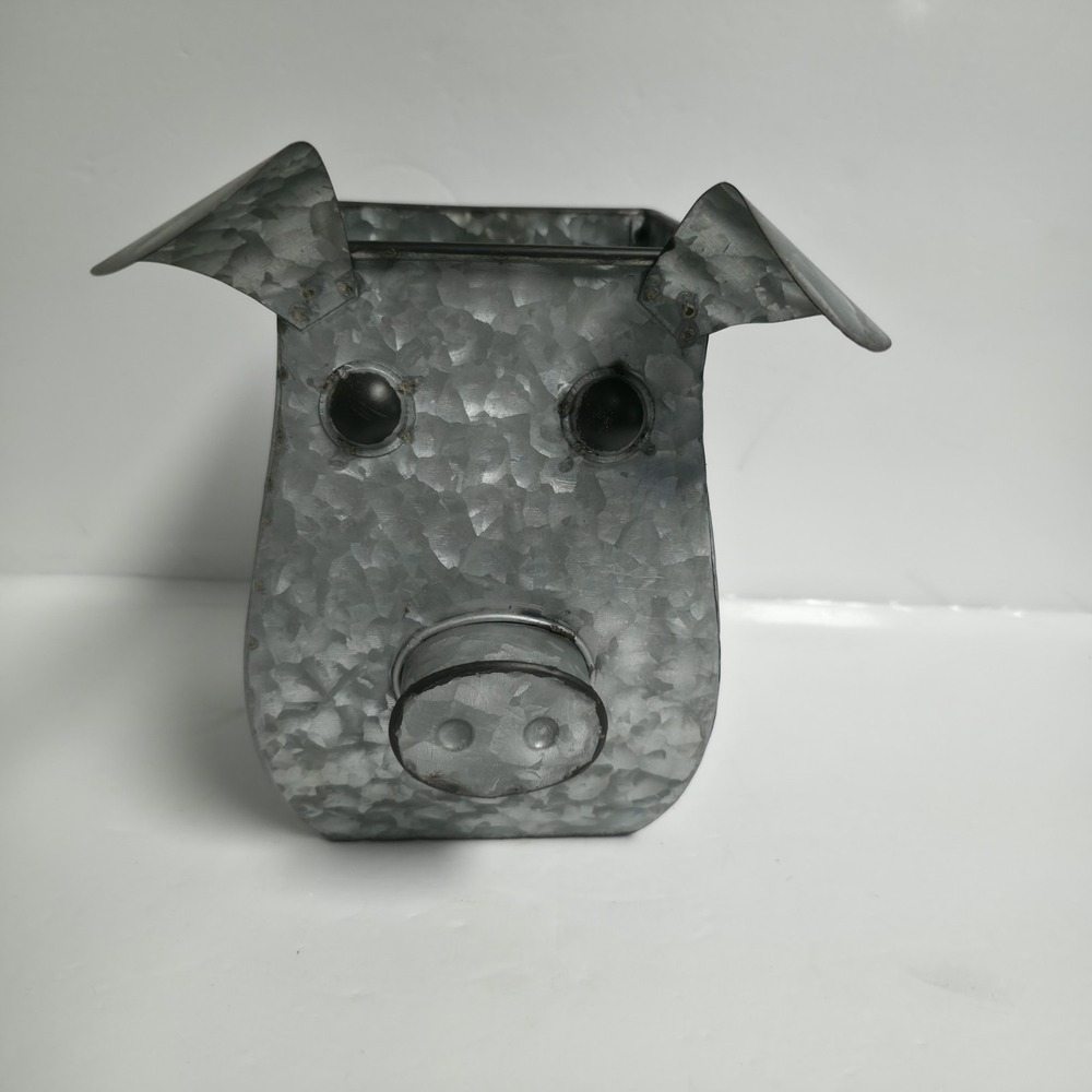 Sagebrook Home Galvanized Tin Pig Planter Country Farmhouse Metal Flower Pot - Picture 1 of 10
